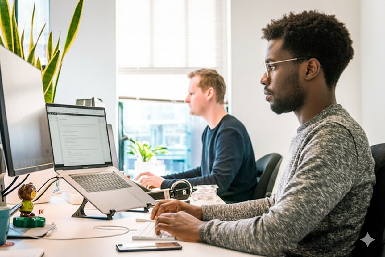 Team collaborating on network project